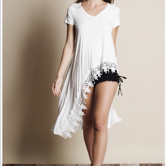 Crochet hem high low white tunic - Picture 3 of 3